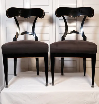 Pair of Ebonized Biedermeier Side Chairs, view 1 of 4