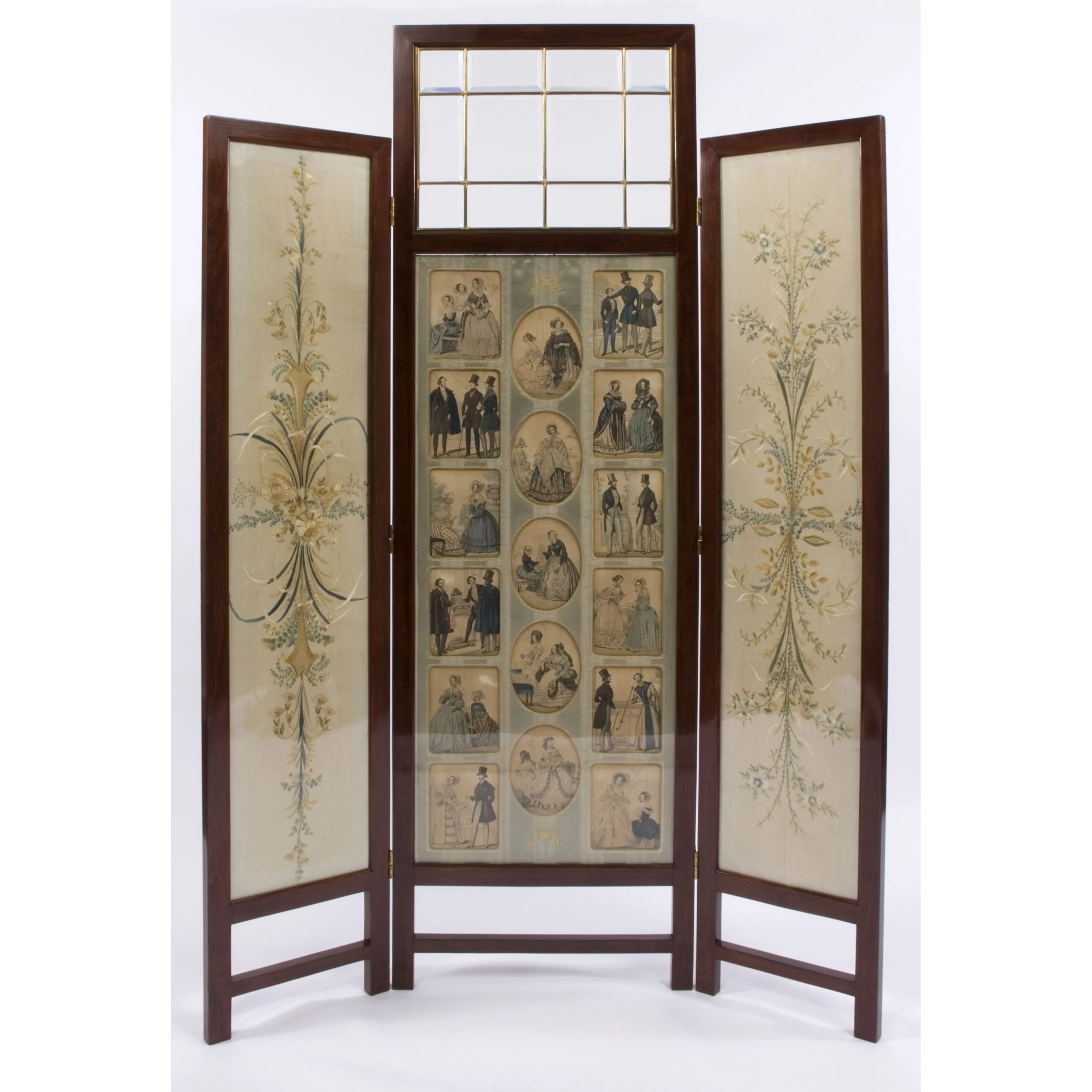 Three-panel Silk and Cut Crystal Screen